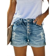 Casual Shorts for Women Denim High Waist Shorts with Pockets Blue Large